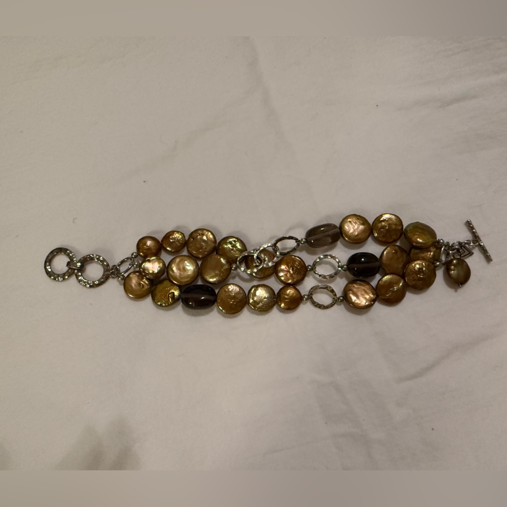 Silpada Triple Strand Coin Copper Pearl & Silver Bracelet